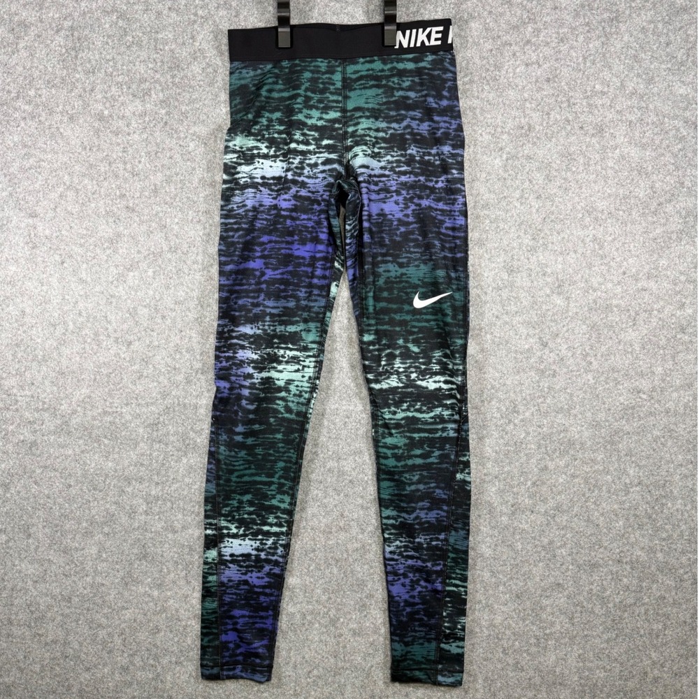 Nike Pro Dri-FIT Leggings Womens S Teal Purple Abstract Print 856240-375
